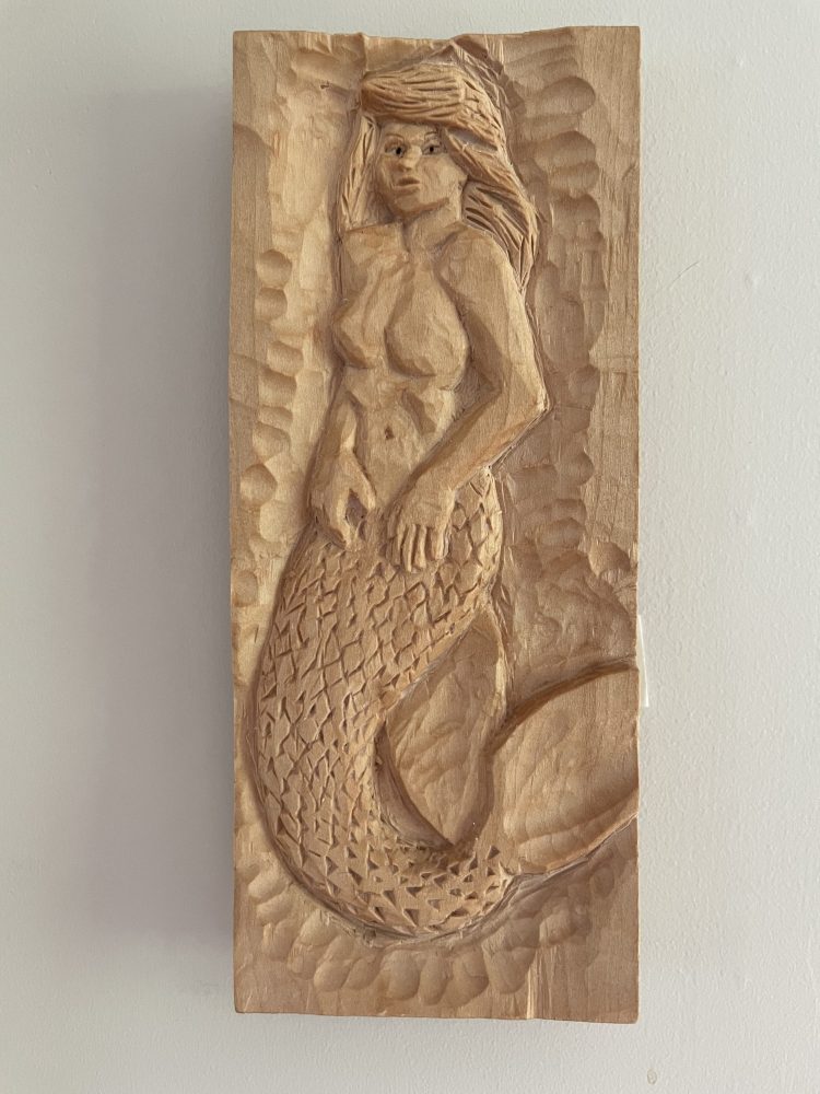 The Mermaid's Secret, wood carving in Basswood by Jay Trefethen, © 2026 Jay Trefethen